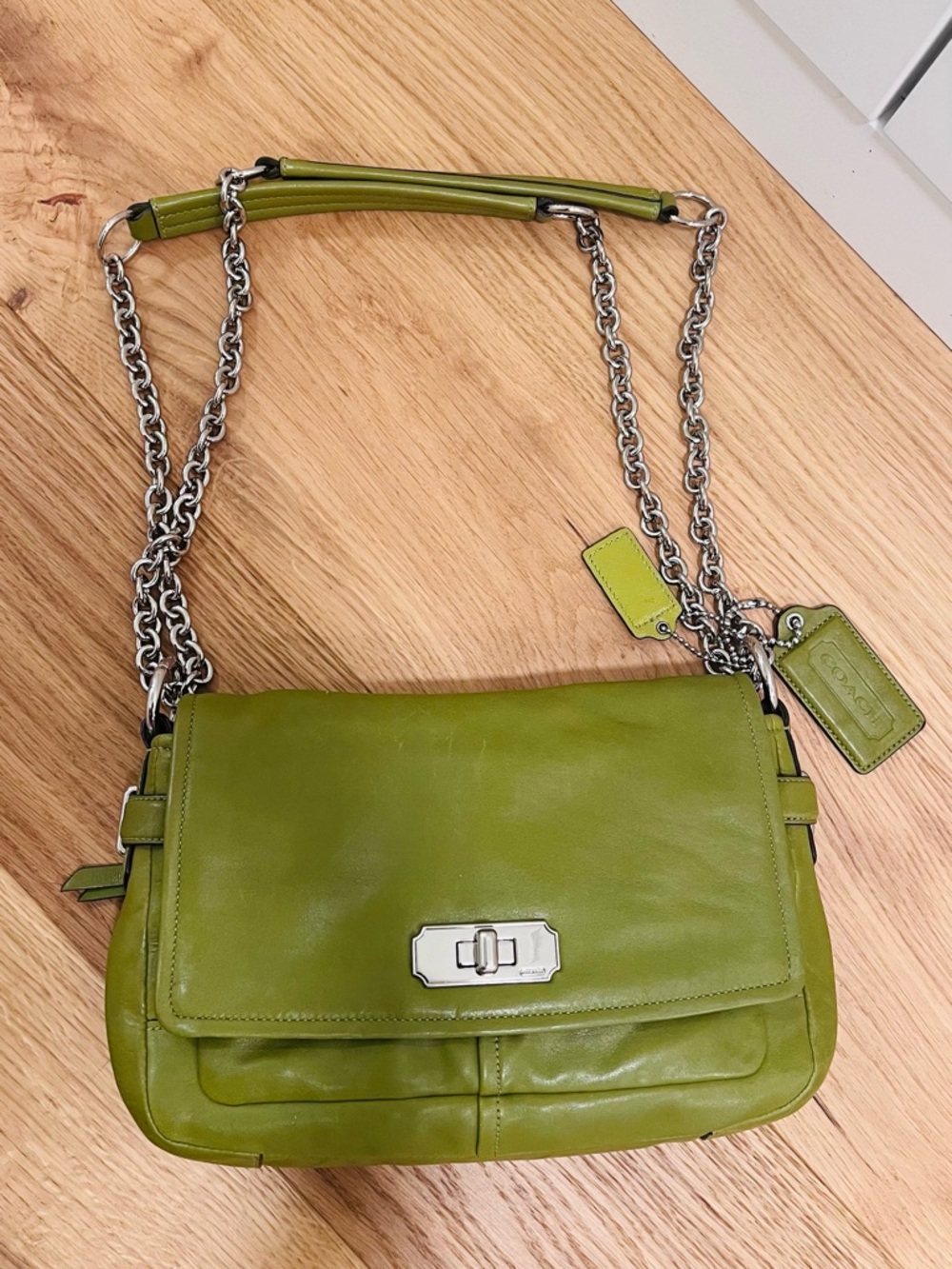 Coach Chelsea Leather Flap Bag 17825 in Green